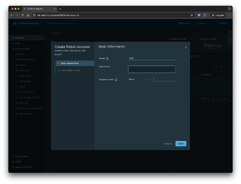 Add Robot Account Name and Expiration Date