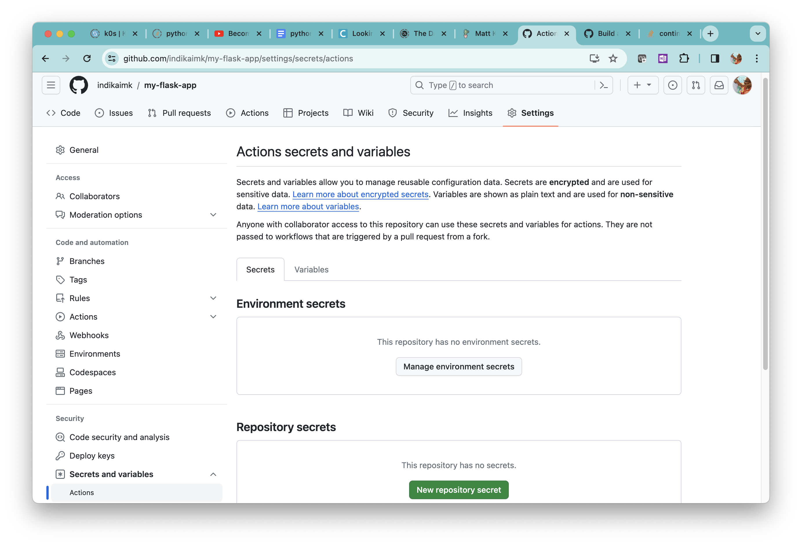 GitHub repository Settings.