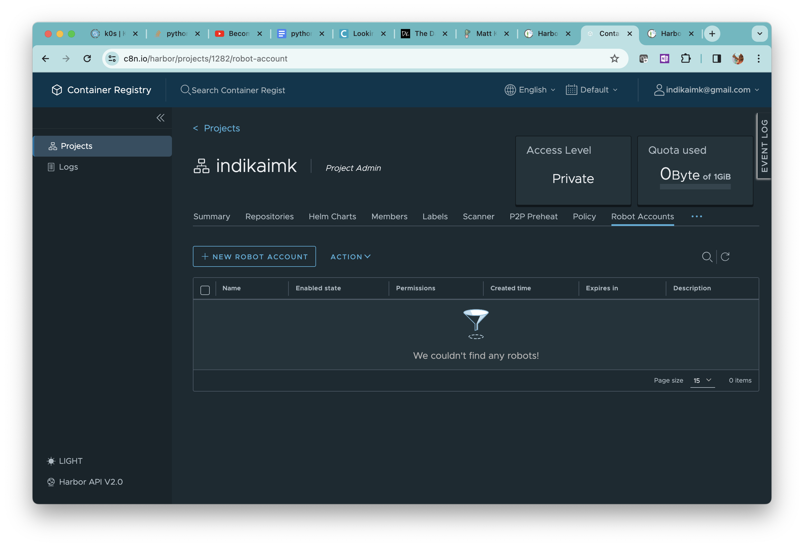 Creating new Robot Account.